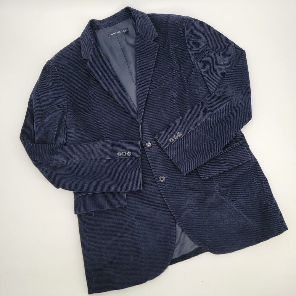 Nautica Mens Dark Blue Corduroy Cotton Long Sleeve Blazer Sports Coat XL